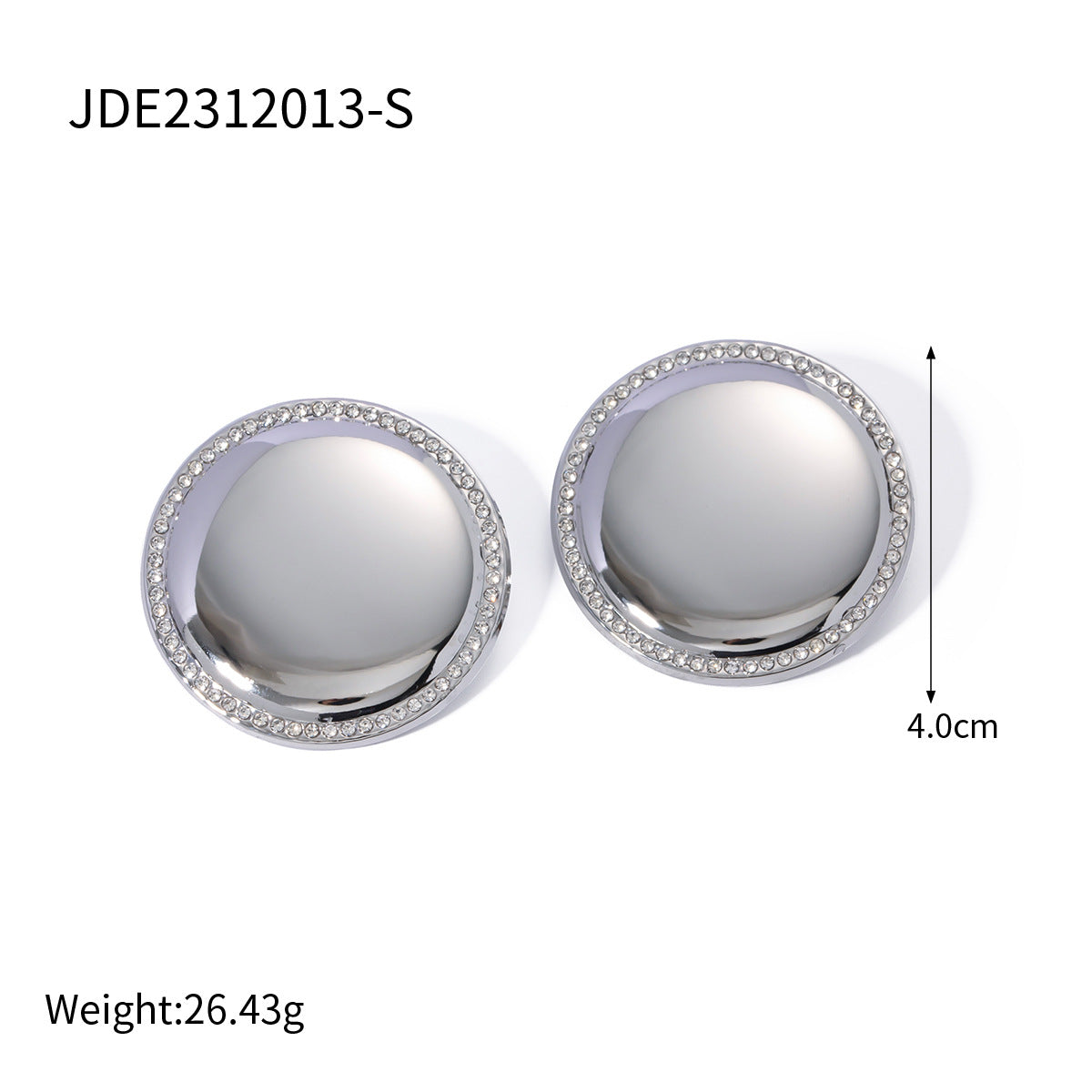 Trendy Geometric Round Disc Earrings 18K Gold Plated Stainless Steel Rhinestone Inlay for Women