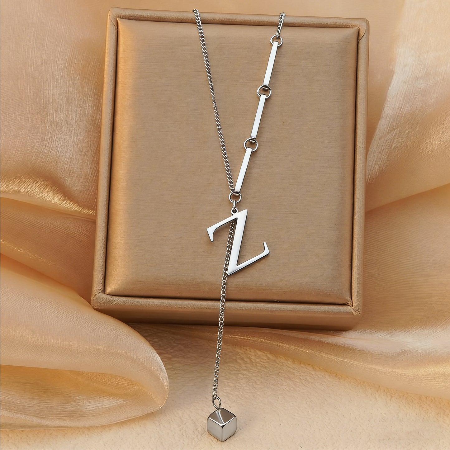 Luxury Polished Letter Titanium Steel Pendant Necklace Stainless Steel Chain for Women