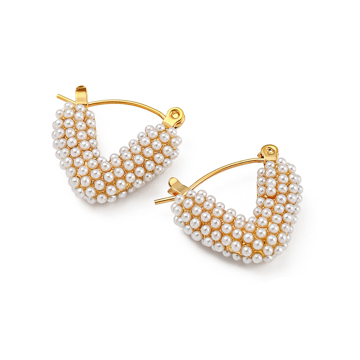 Aretes de perlas de acero inoxidable con forma de V y chapado en oro de 18 quilates minimalistas para mujer
