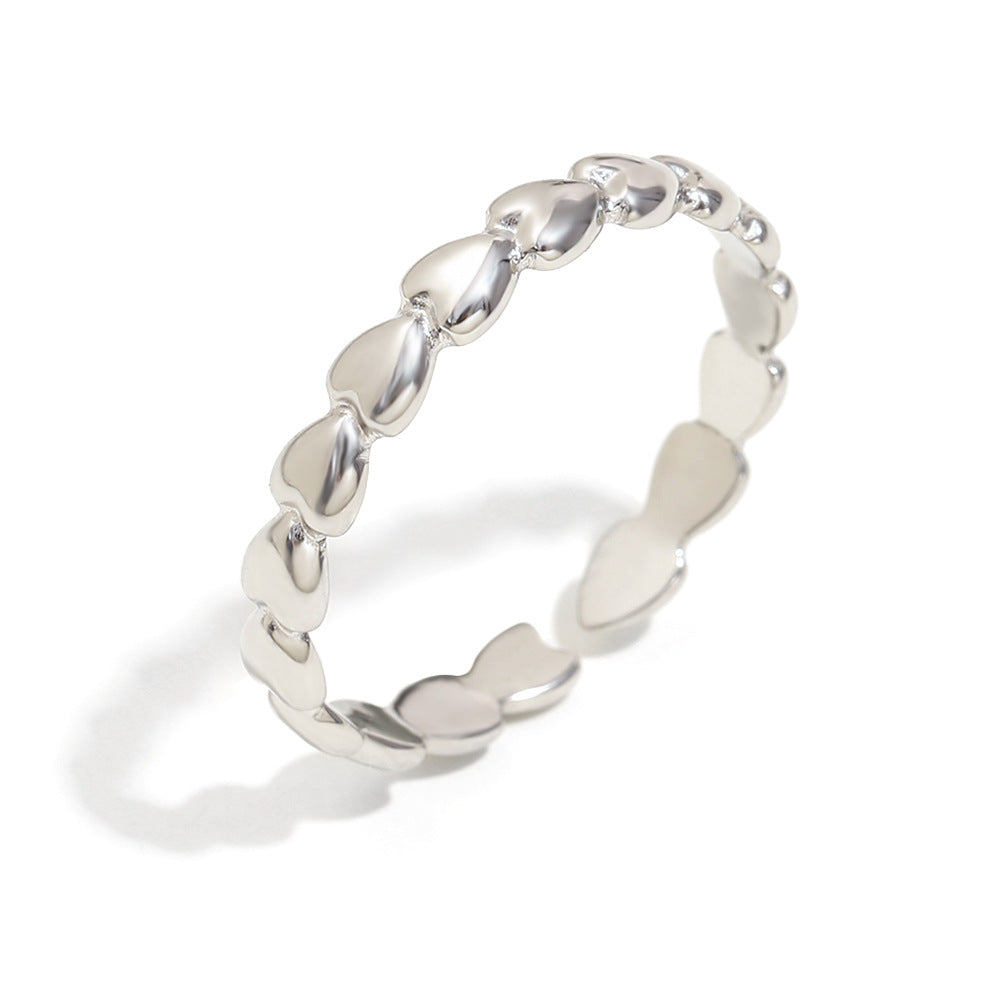 Anello da donna minimalista retrò a forma di cuore con tonalità fredde, in acciaio inossidabile placcato oro 18 carati