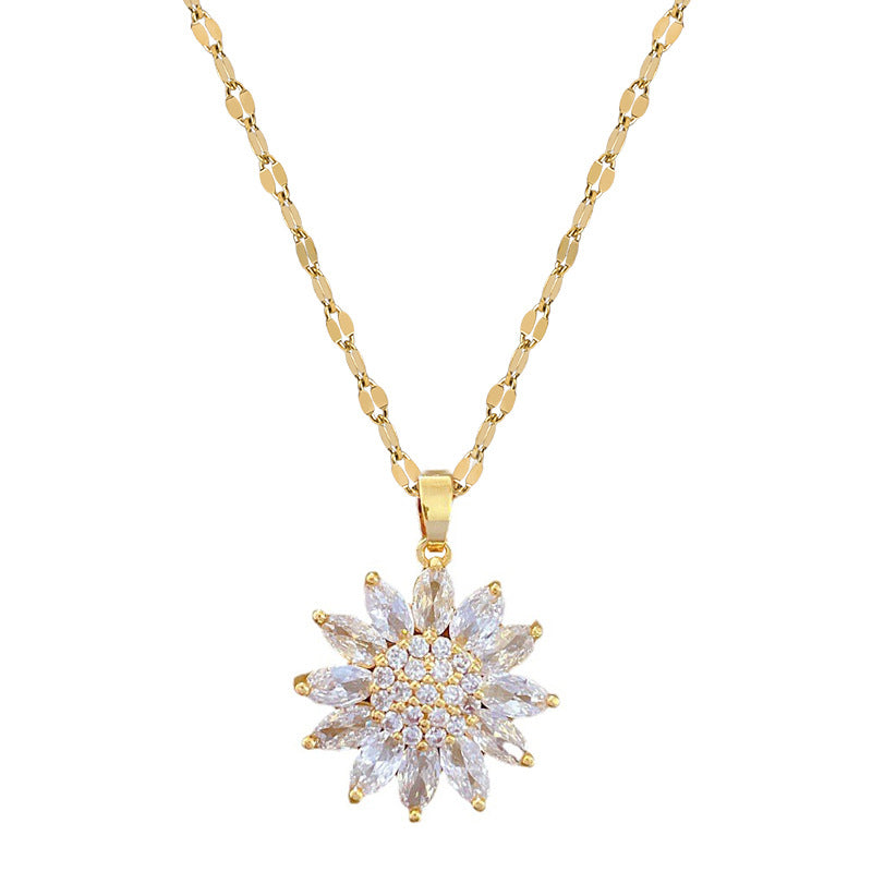 Collana di lusso a girasole da banchetto per matrimonio da donna, in acciaio al titanio, con catena geometrica per clavicola