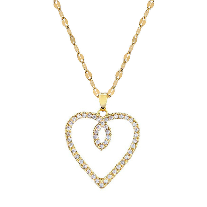 Minimalist Heart-Shaped Titanium Steel Plated Necklace for Women with Delicate Locket Chain and Moon Motif