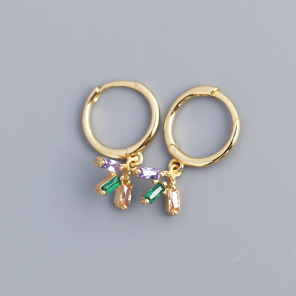 Pendientes de Plata de Ley 925 Minimalistas Geométricos con Incrustaciones de Circonita Cúbica Multicolor para Mujer