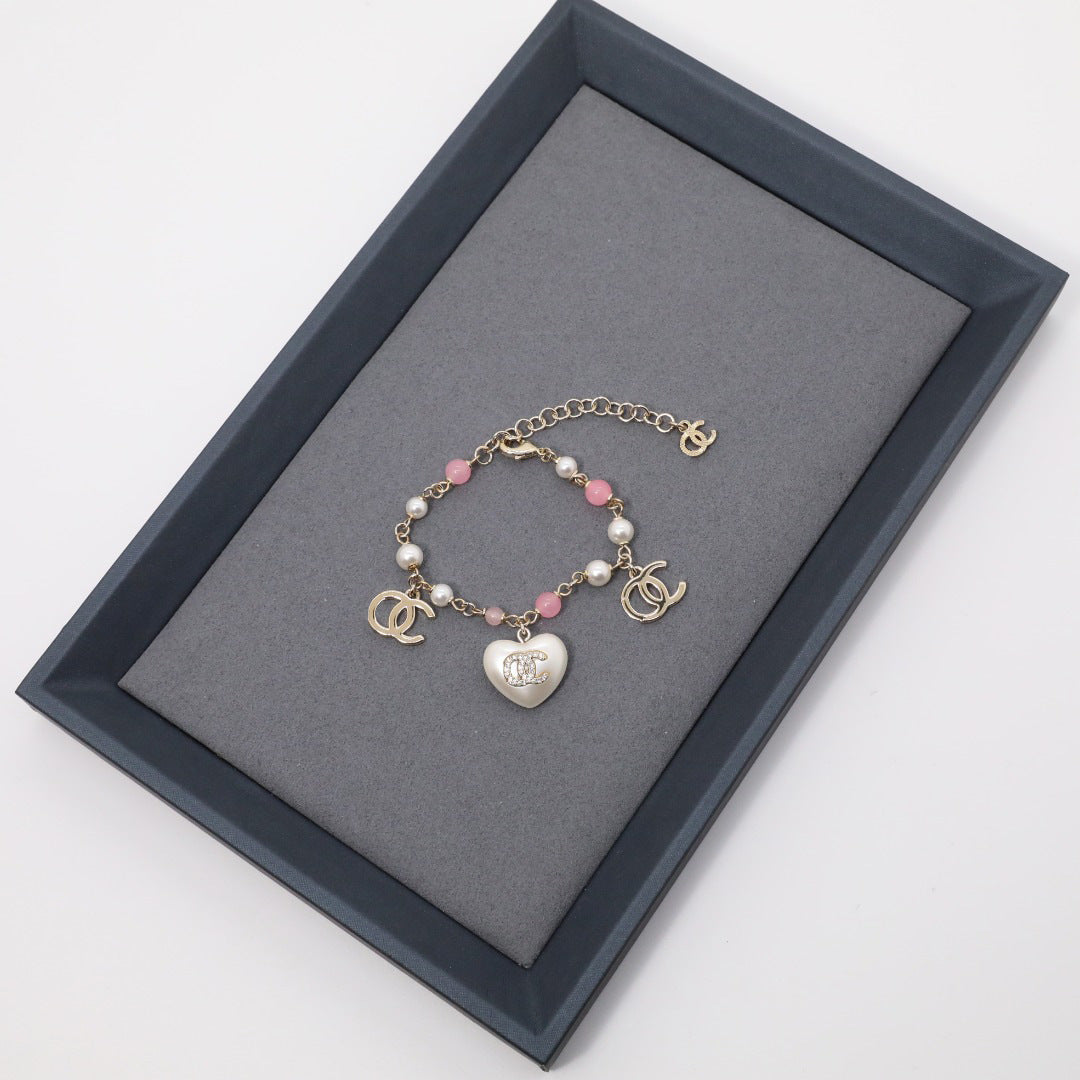 Luxury Gold Plated Brass Heart Letter Rhinestone Acrylic Pendant Necklace for Women