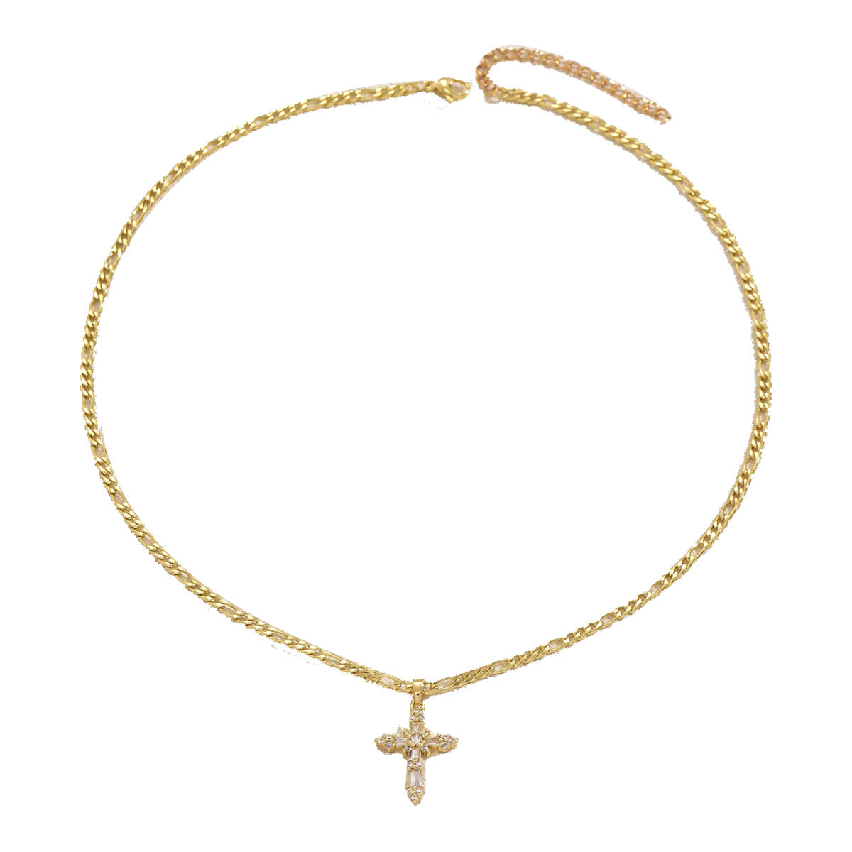 Collar de Mujer con Colgante de Cruz Geométrica en Aleación con Incrustaciones de Pedrería, Cadena de Clavícula de Moda