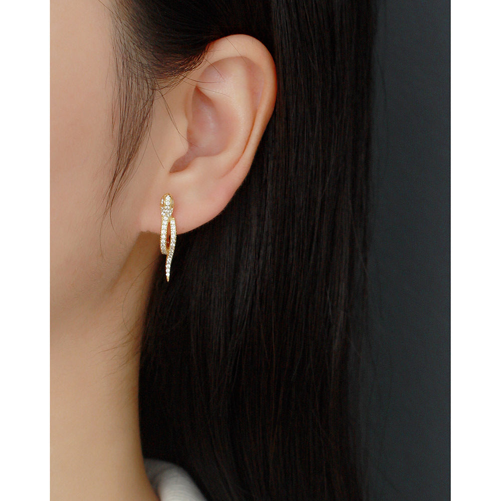 Trendy 925 Sterling Silver Snake Shape Hoop Earrings with Micro-paved Cubic Zirconia
