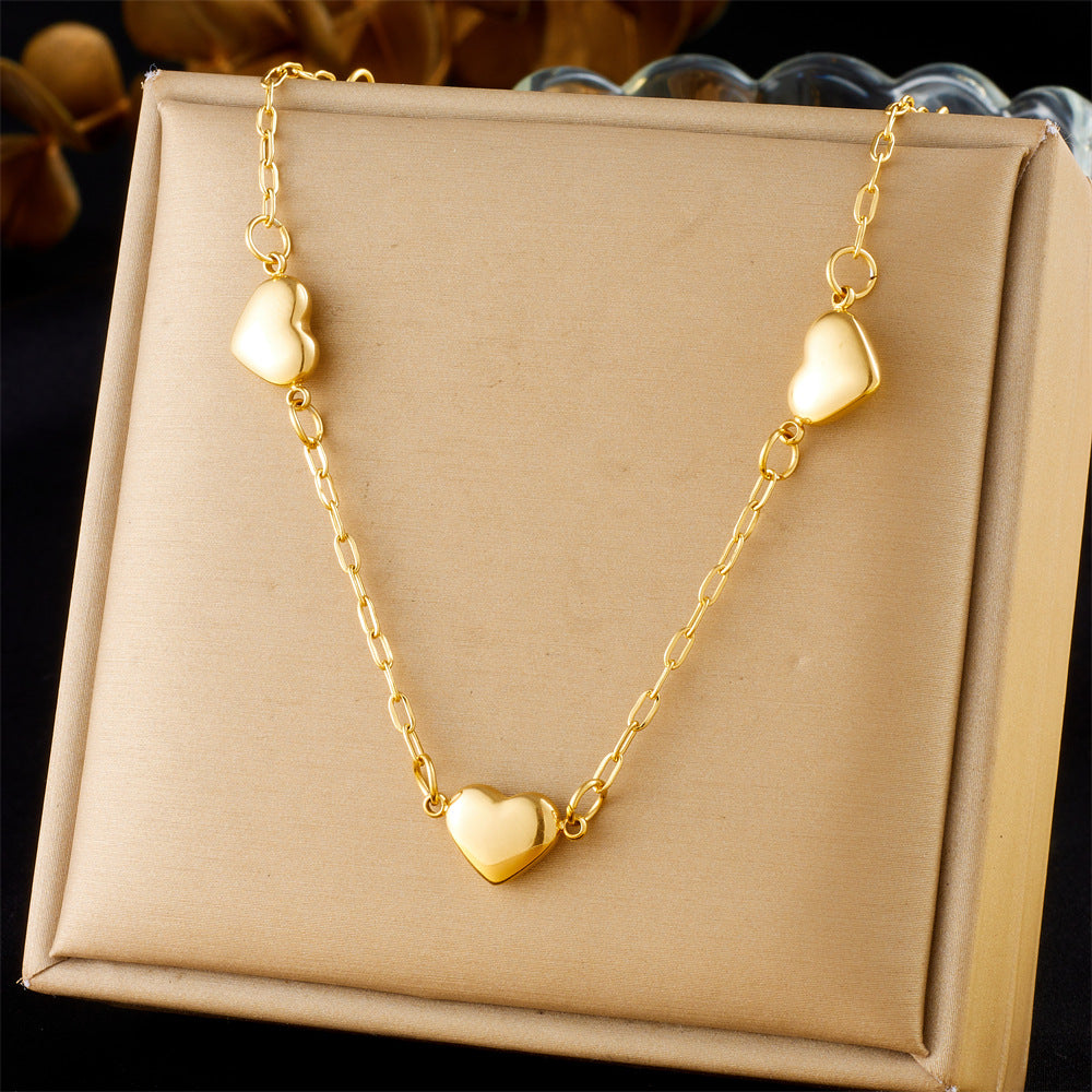 Minimalist Elegant Gold Plated Textured Heart Flower Stainless Steel Necklace Cable Chain for Women
