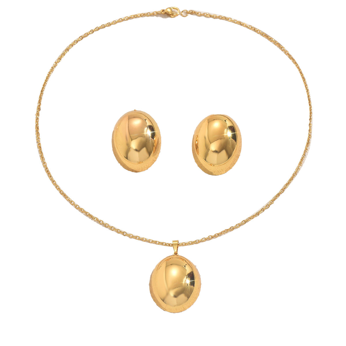 Set collana con ciondolo in metallo ovale e cerchio geometrico con orecchini da donna, lega con finitura galvanica