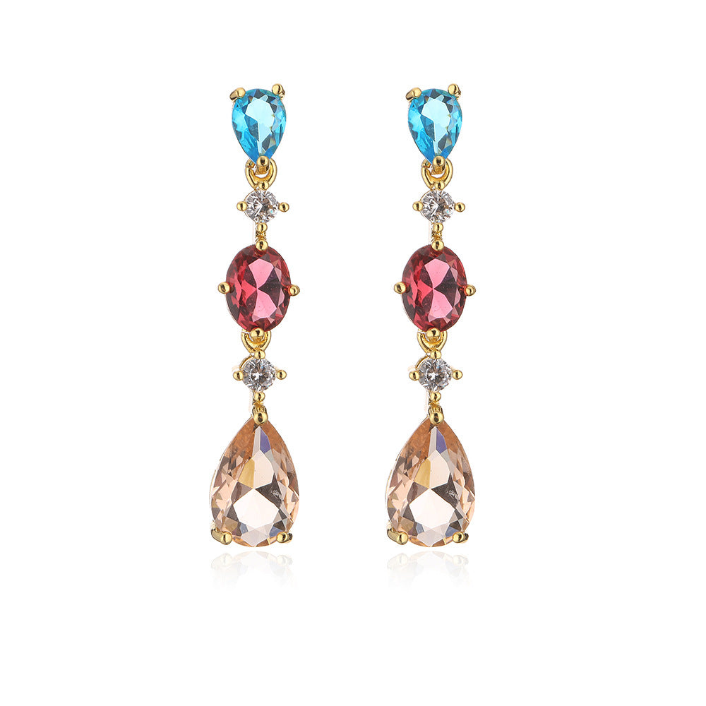 Orecchini pendenti da donna minimalisti geometrici in rame con placcatura in oro 18K e accento in zircone, design di lusso leggero