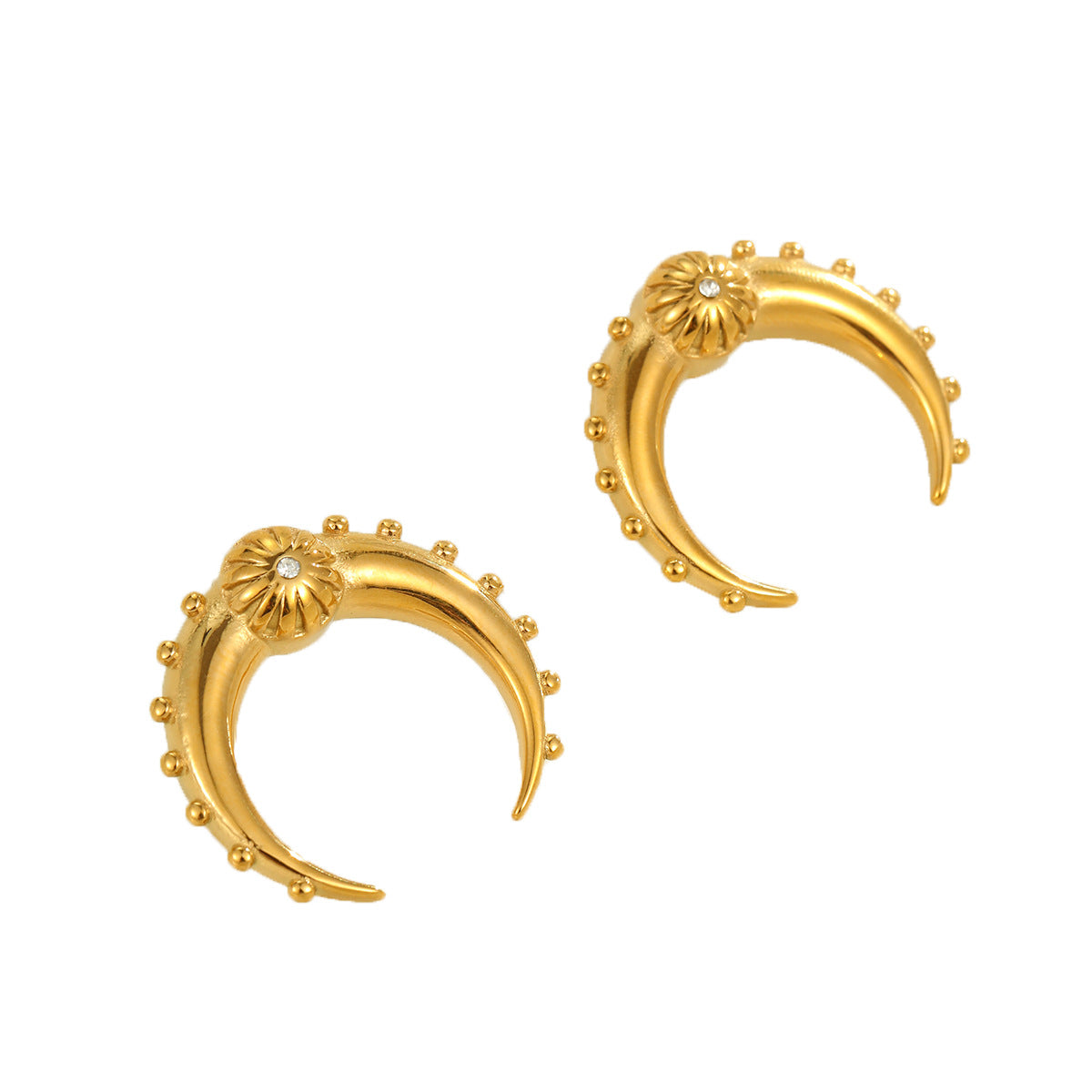 Orecchini da donna minimalisti in acciaio inossidabile a forma di luna e corno, placcati oro 18K