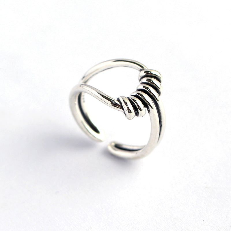 Anello da donna vintage fatto a mano in filo d'argento sterling 925 geometrico