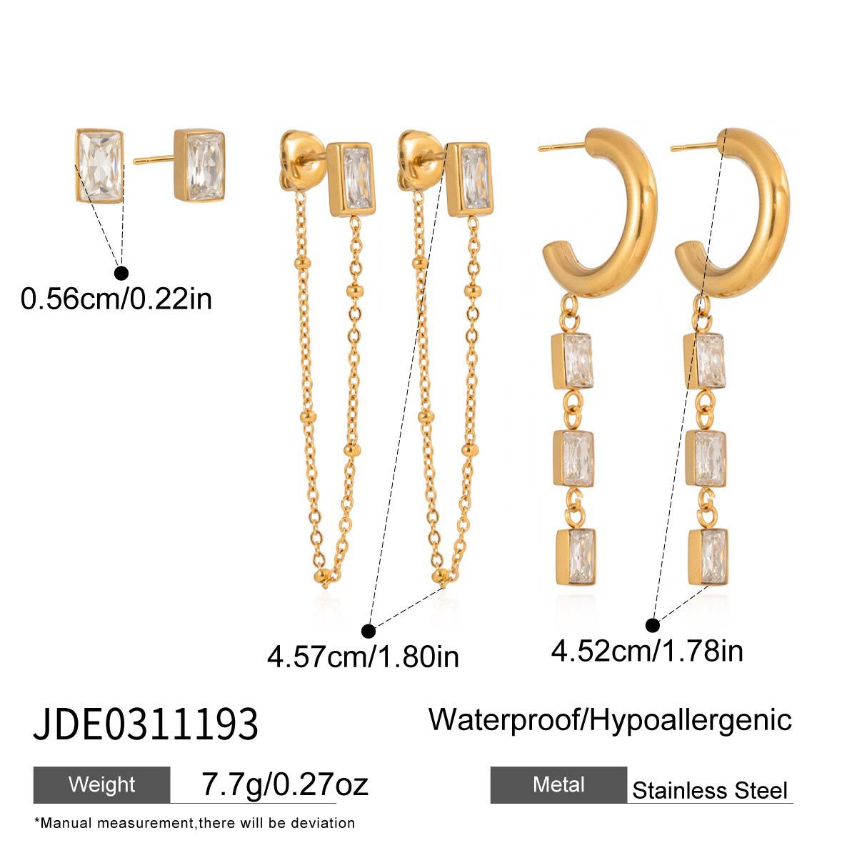 Minimalist Elegant Geometric Stainless Steel Plated Cubic Zirconia Tassel Earrings for Women