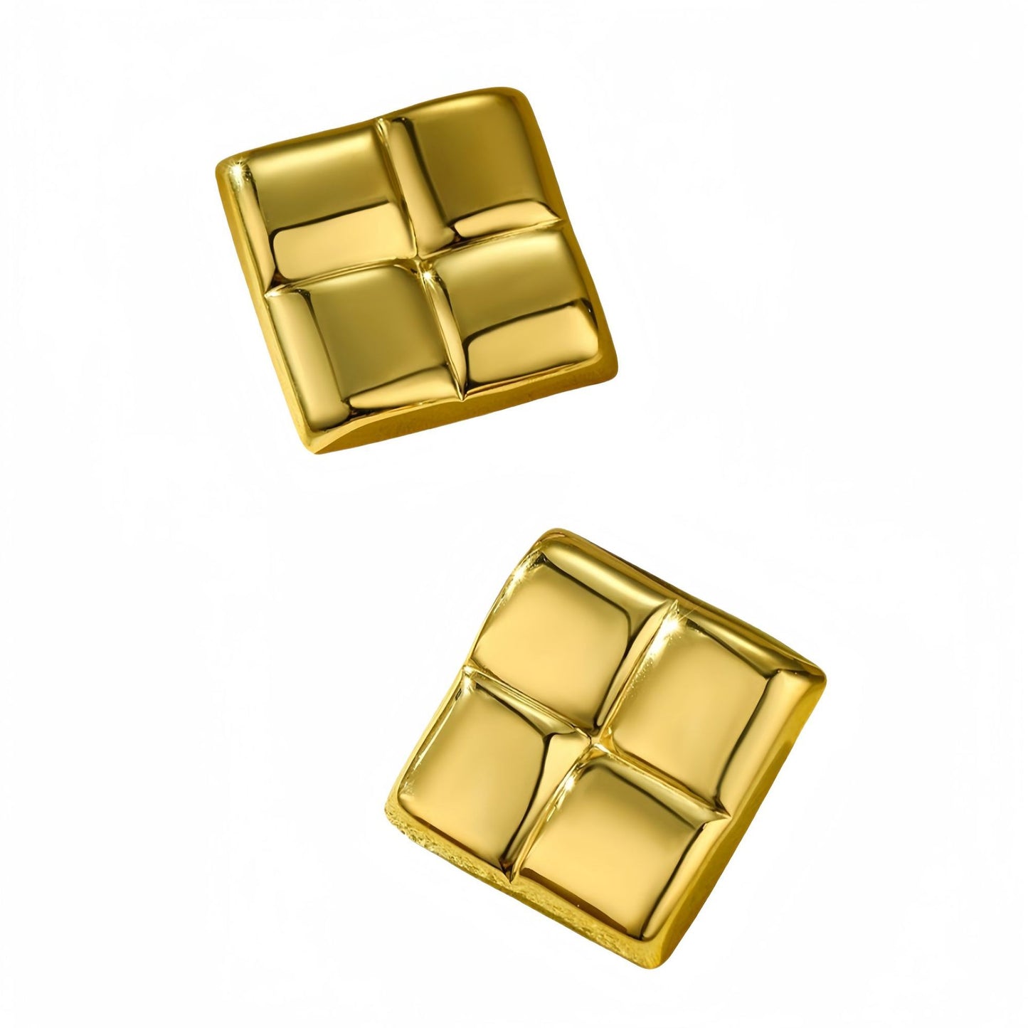 Pendientes minimalistas de acero inoxidable con baño de oro de 18K, patrón geométrico cuadrado y textura de rejilla mate