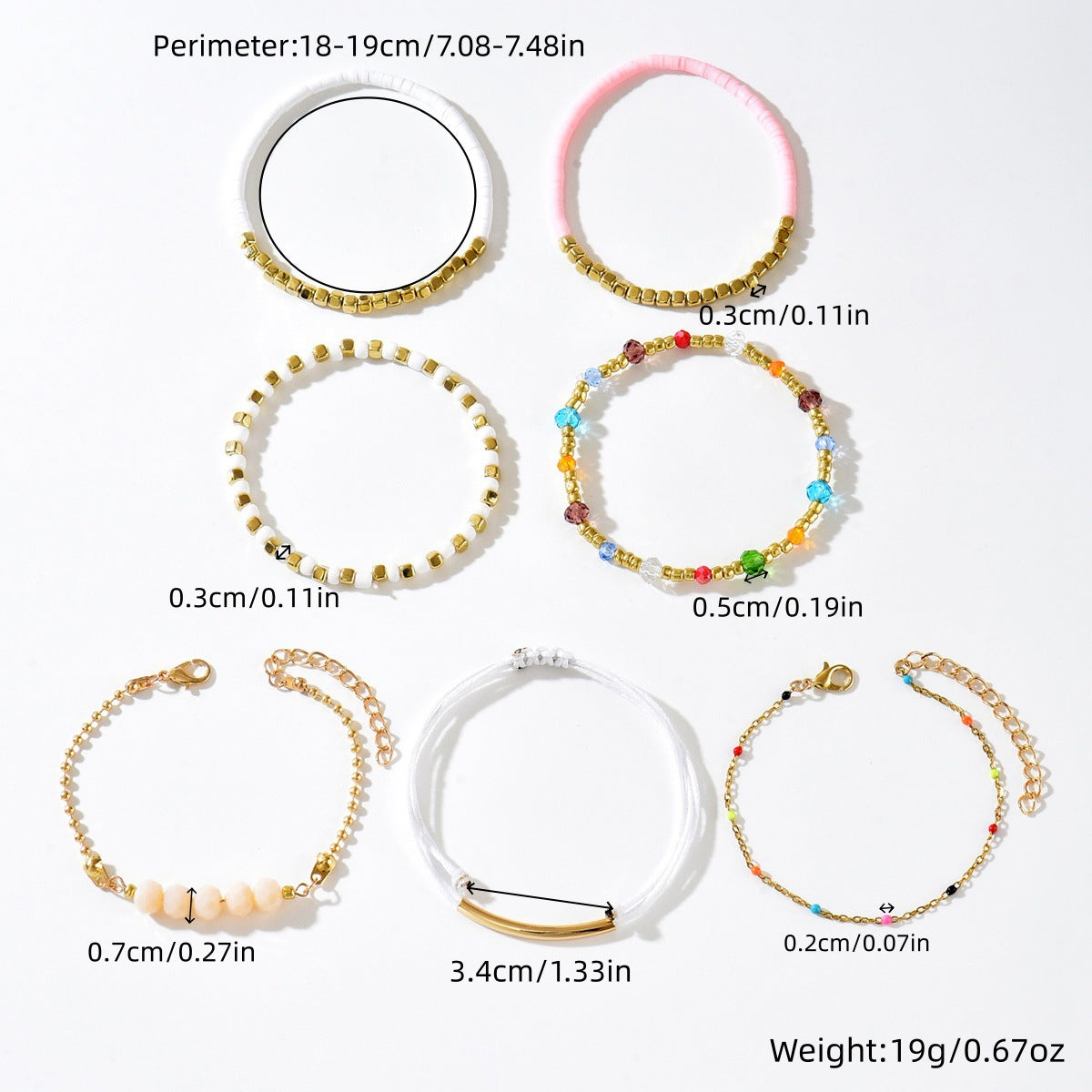 Bohemian Sweet Handmade Geometric Glass Bead and Crystal Bracelet Set for Women