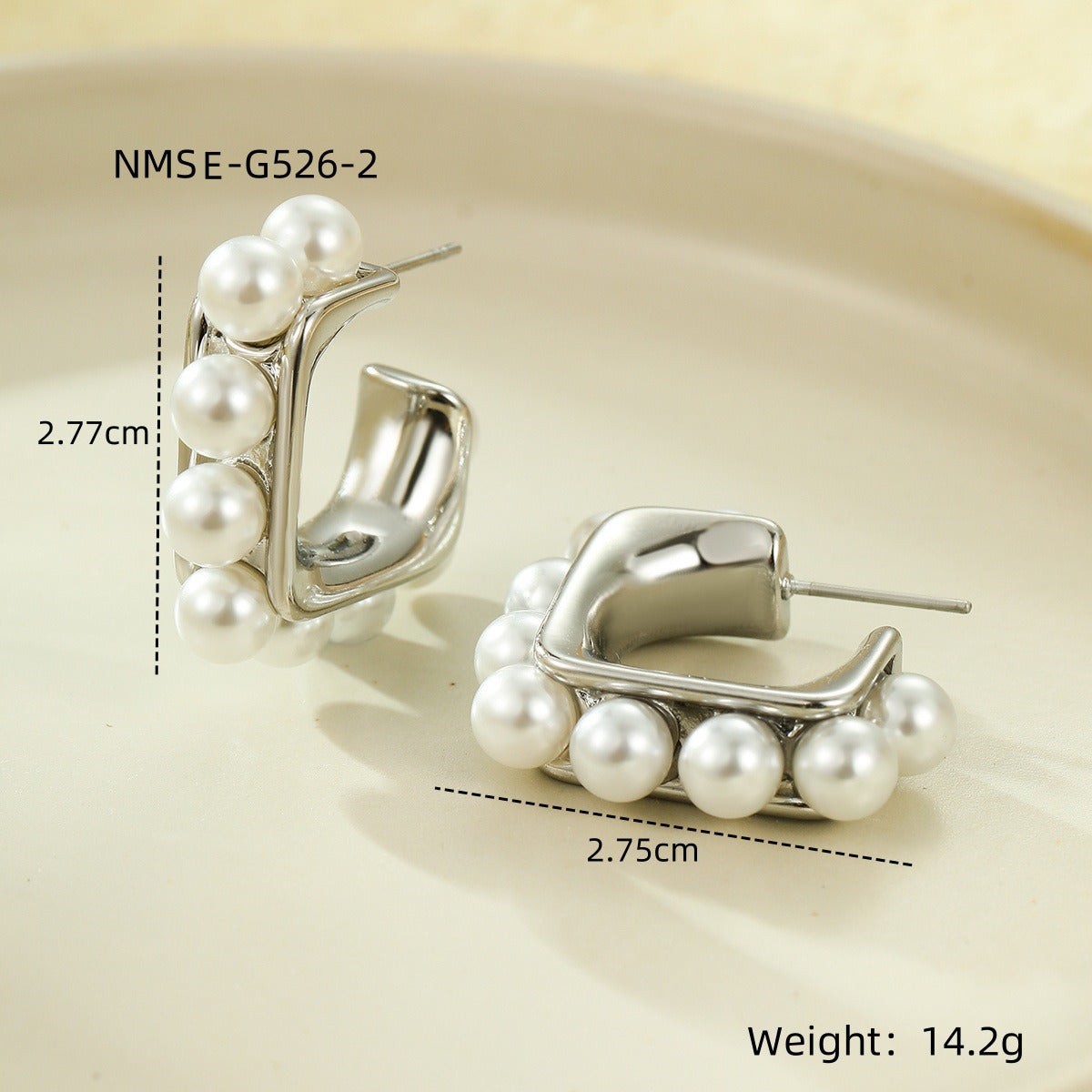 Orecchini da donna in stile vintage con perle, placcati in oro, in acciaio inossidabile, a forma di C geometrica, con elegante design a cerchio