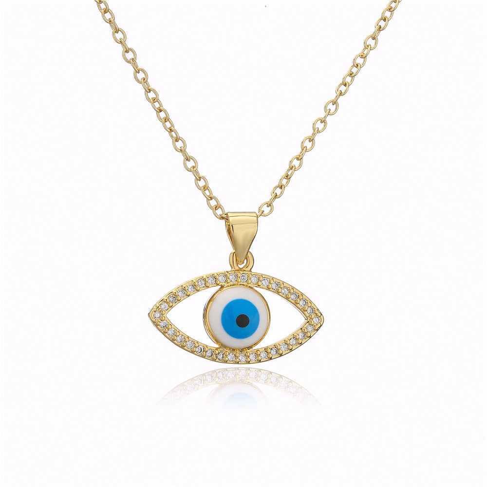 18K Gold Plated Brass Heart Star Evil Eye Pendant Necklace with Cubic Zirconia Inlay on Cable Chain