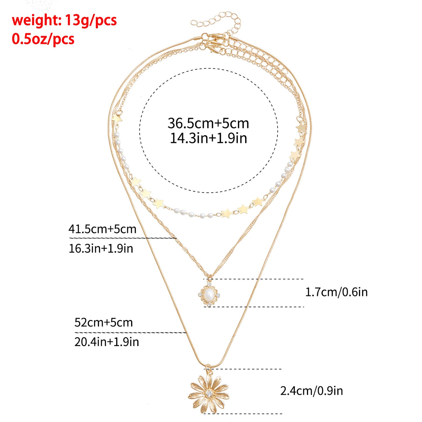 Fashionable Three-Layer Delicate Collarbone Necklace with Star and Sunflower Pendant in Alloy with Plated Finish
