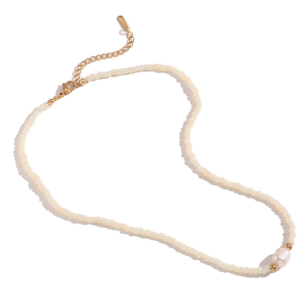 Fashionable Minimalist Geometric Stainless Steel Necklace with Cultured Freshwater Pearl Accents for Women