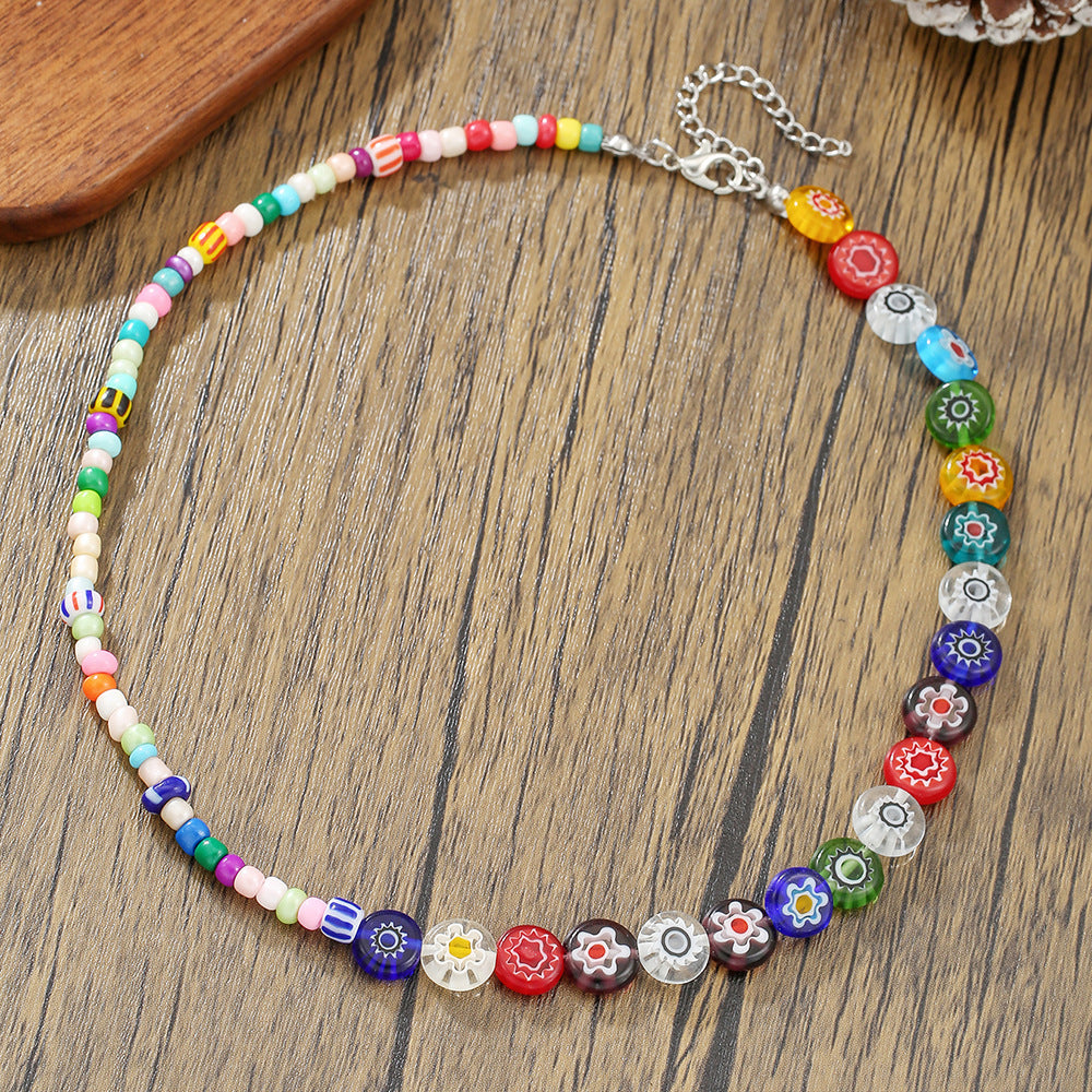 Minimalist Geometric Glass Beaded Necklace for Women with Colorful Miyu Beads and O-Chain
