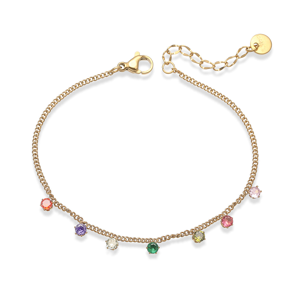 Minimalist Elegant 18K Gold Plated Geometric Gemstone Inlay Stainless Steel Bracelet for Women