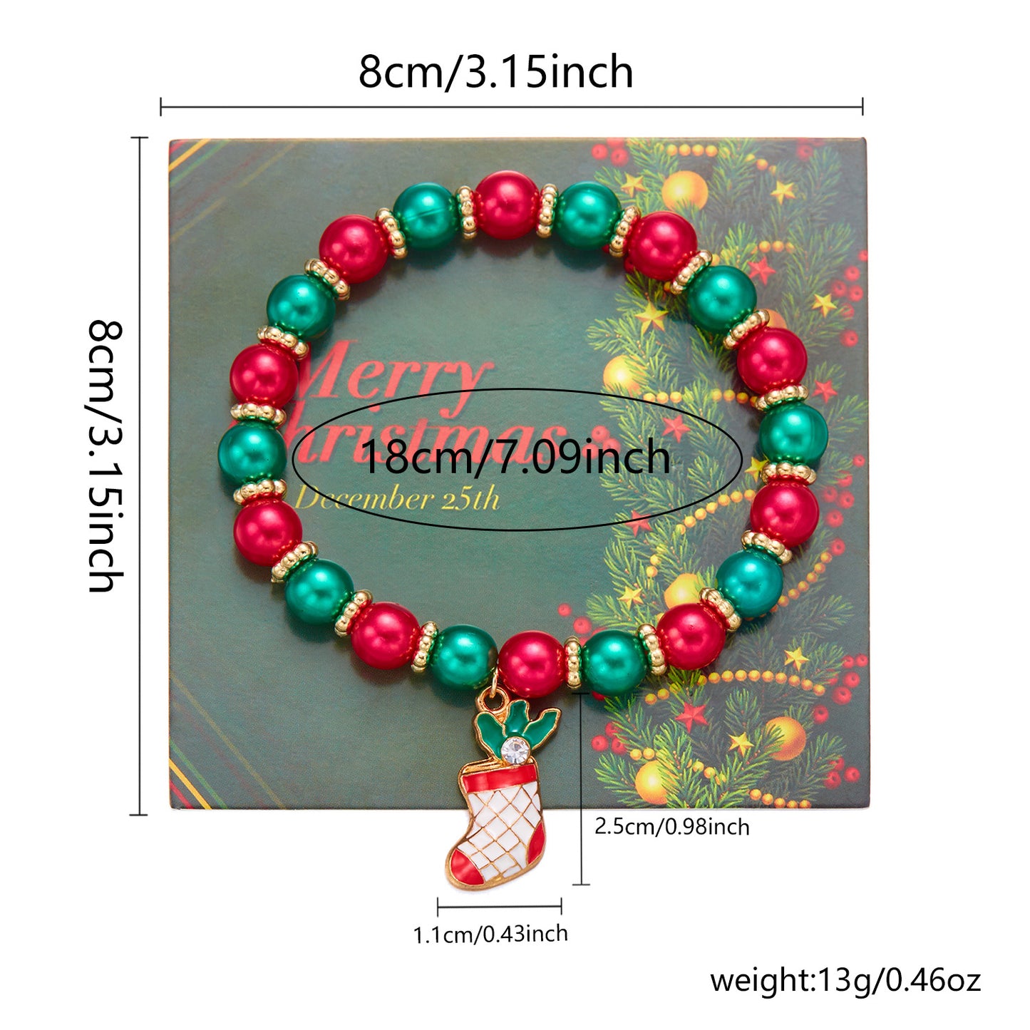 Bracciale con perline da donna con ciondolo a forma di Babbo Natale in stile fumetto Fashion-Commuter, in lega, con elementi natalizi