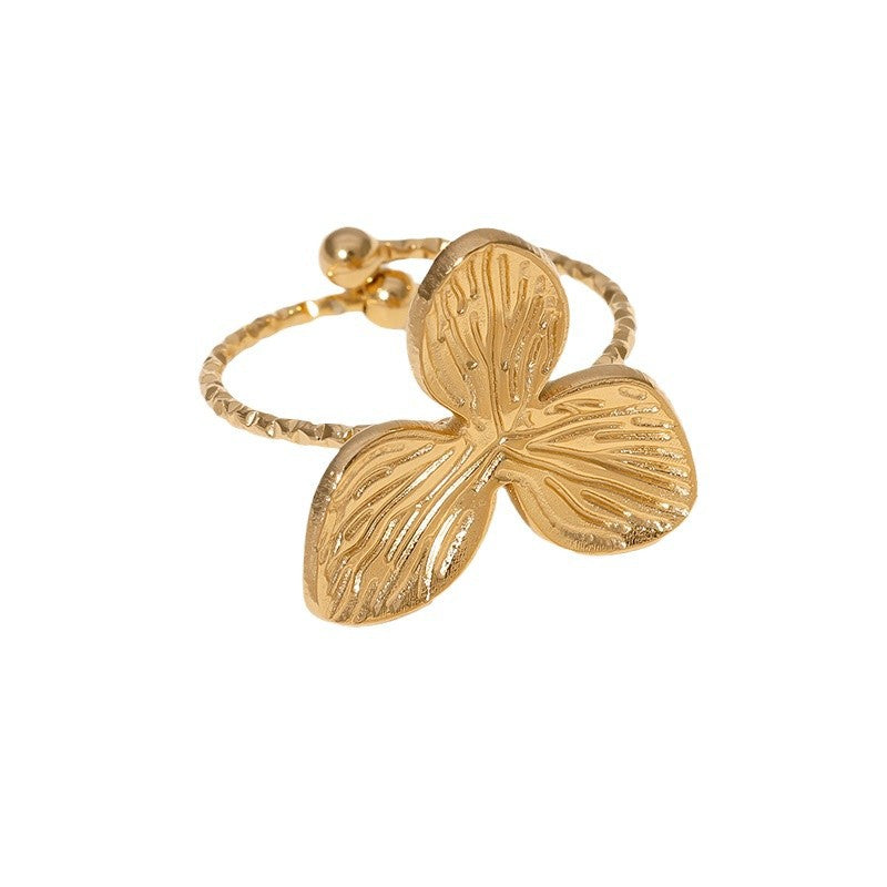 Minimalist Leaf-Shaped Stainless Steel Open Ring with Plating Finish for Women