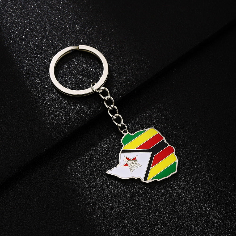 Llavero Bandera de Zimbabue Estilo Europeo Colgante de Acero Inoxidable para Hombres y Mujeres