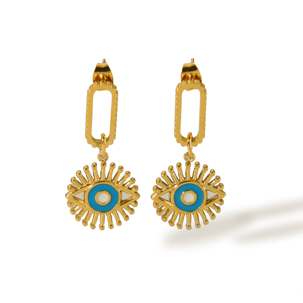 Pendientes Minimalistas Geométricos de Acero Inoxidable con Diseño de Ojo Turco Esmaltado para Mujer