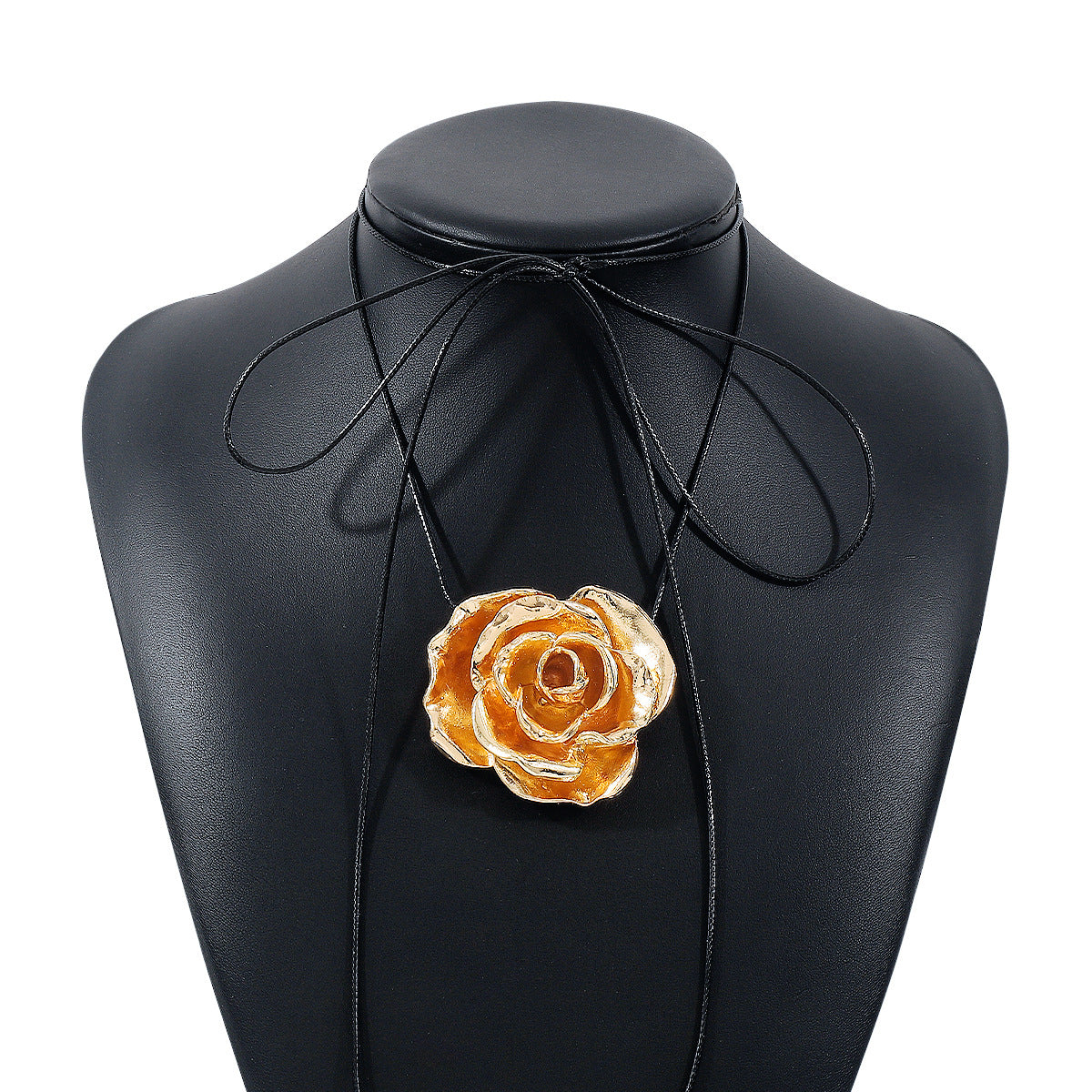 Collar con colgante floral dulce y atrevido para mujer con diseño geométrico de aleación de metal y cadena de cordón encerado