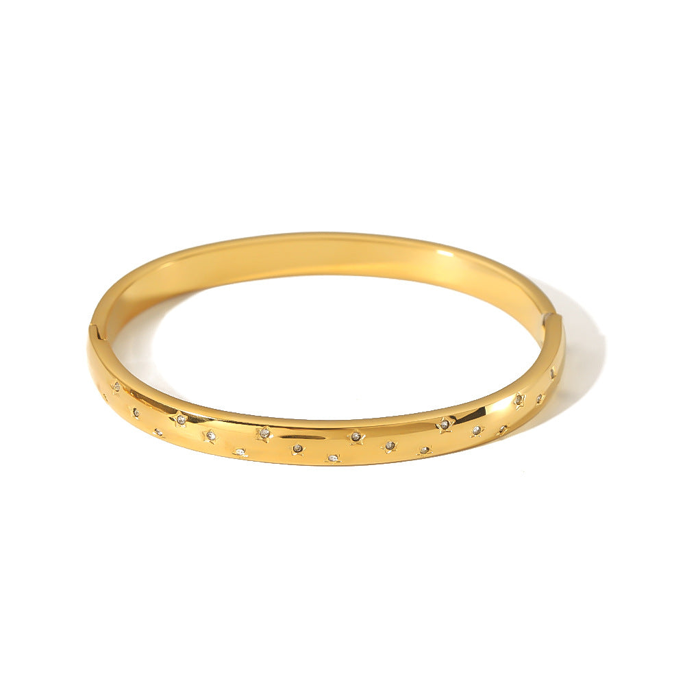 Bracciale Minimalista a Stella in Acciaio Inossidabile con Placcatura in Oro 18K e Intarsi di Strass per Donna