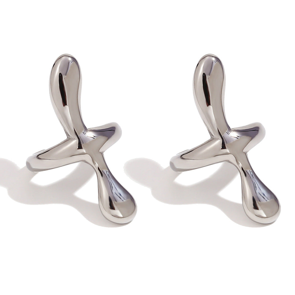 Orecchini a croce minimalisti da donna in acciaio inossidabile con placcatura in oro 18 carati, forma geometrica, a clip
