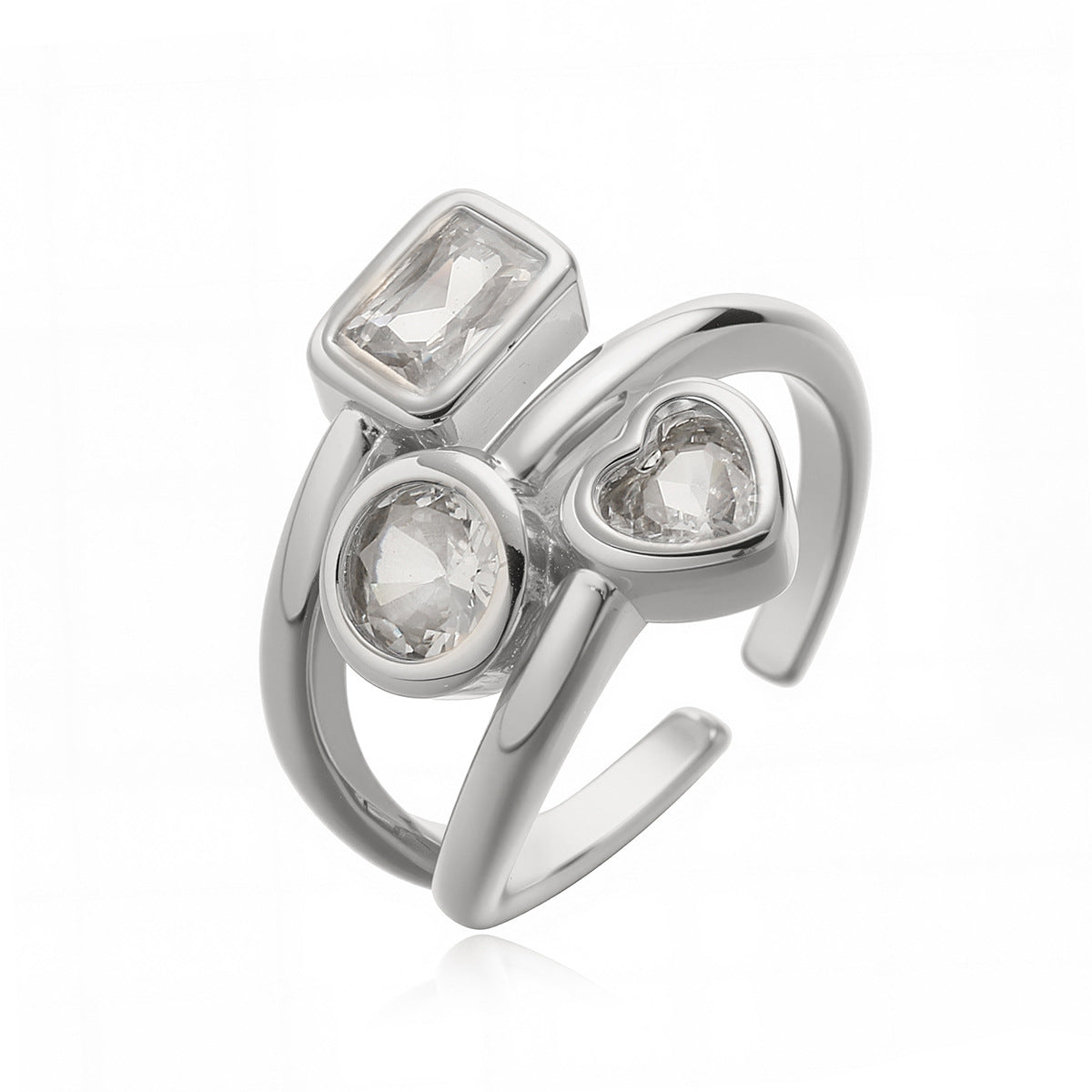 Anello aperto geometrico minimalista in rame con placcatura in vero oro e intarsio di zirconi per donna