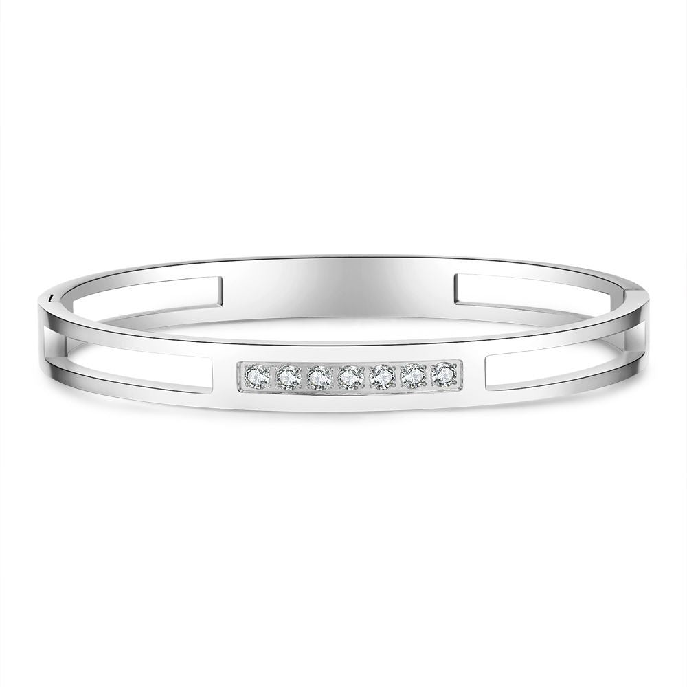Gold Plated Stainless Steel Round Geometric Cubic Zirconia Bracelet for Women and Couples