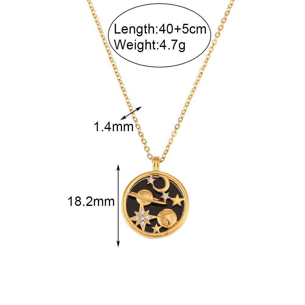 Collana con ciondolo a luna e stella alla moda e minimalista in acciaio inossidabile con charm in acciaio al titanio, design geometrico per donna