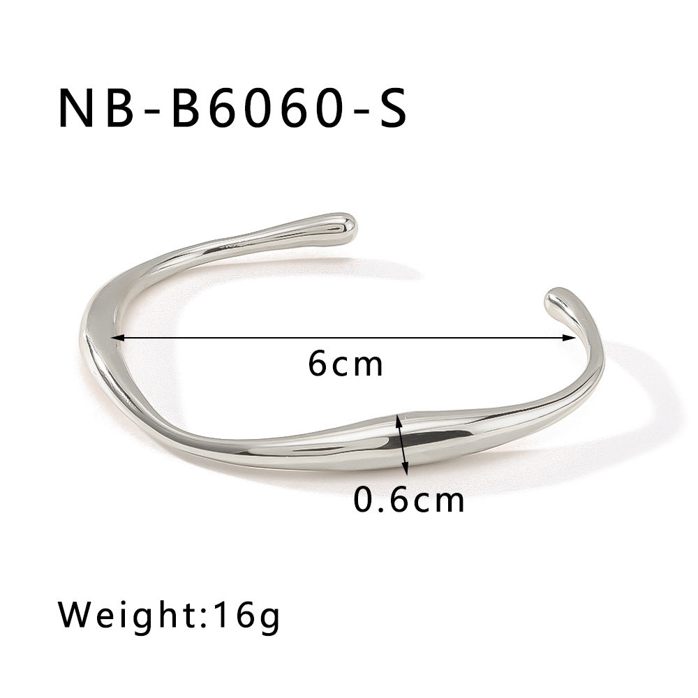 Minimalist Irregular C-Shaped Stainless Steel Bracelet with 18K Gold Plating Adjustable Opening Design