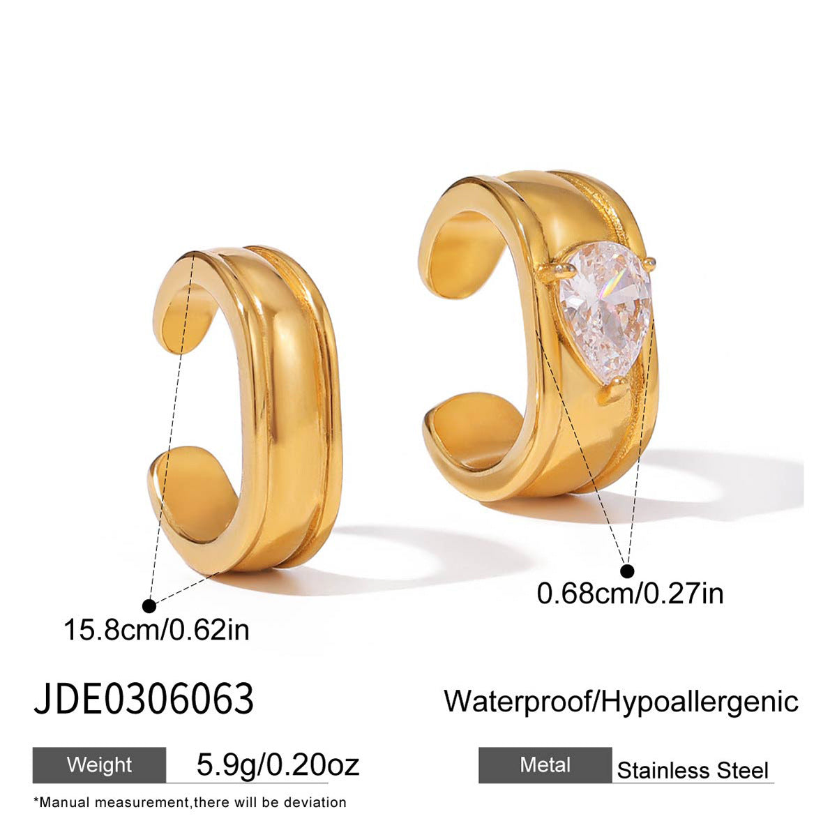 Orecchini a clip in acciaio inossidabile geometrici con gocce di zirconia per donna, orecchini elettroplaccati in stile lusso