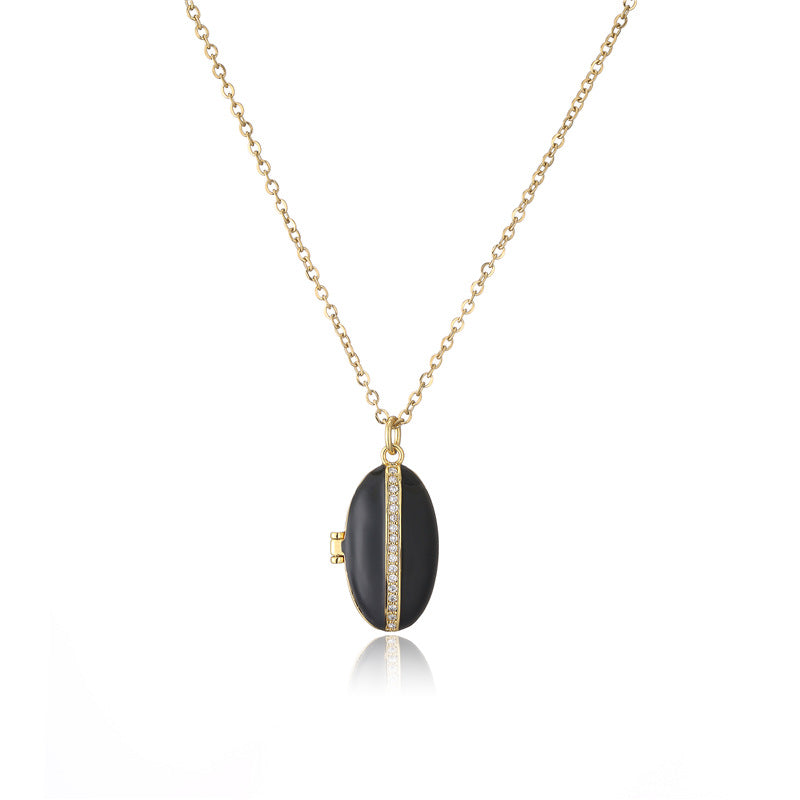 Geometric Drip Oil Shell Pendant Necklace with Micro-inlay on Cable Chain for Women