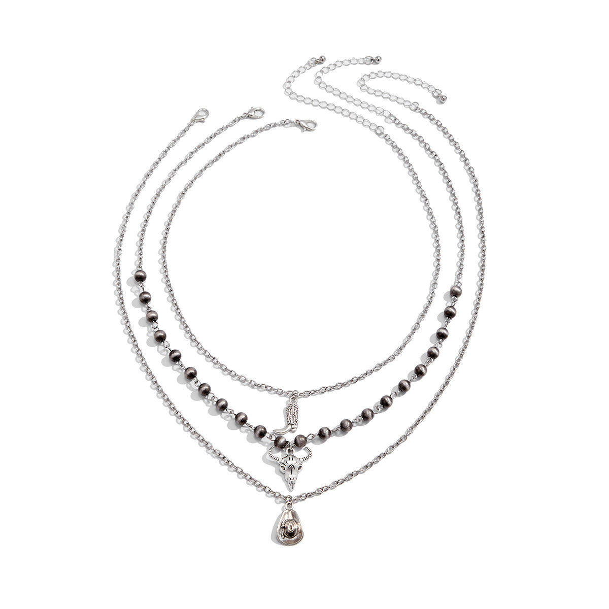 Vintage Bohemian Geometric Brushed Alloy Pendant Necklace Set for Women