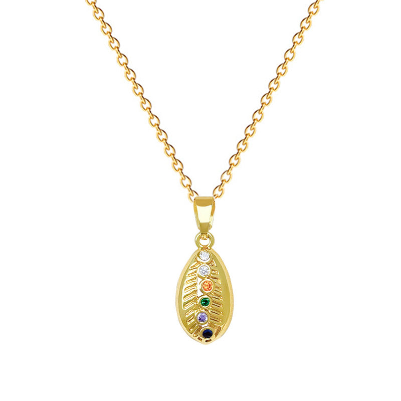 Sweet Colorful Geometric Moon Rhinestone Pendant Necklace Titanium Steel Chain for Unisex