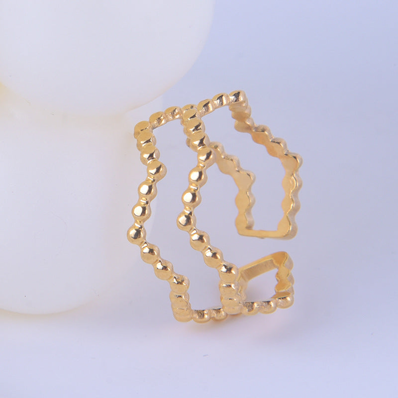 Minimalist Geometric Polka Dot Plated Stainless Steel Open Ring for Women