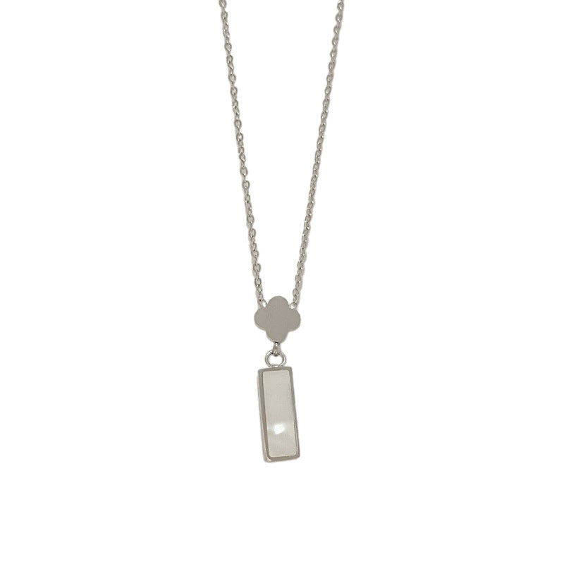 Luxury Gold Plated Titanium Steel Rectangle Four-Leaf Clover Necklace with White Shell Inlay for Unisex