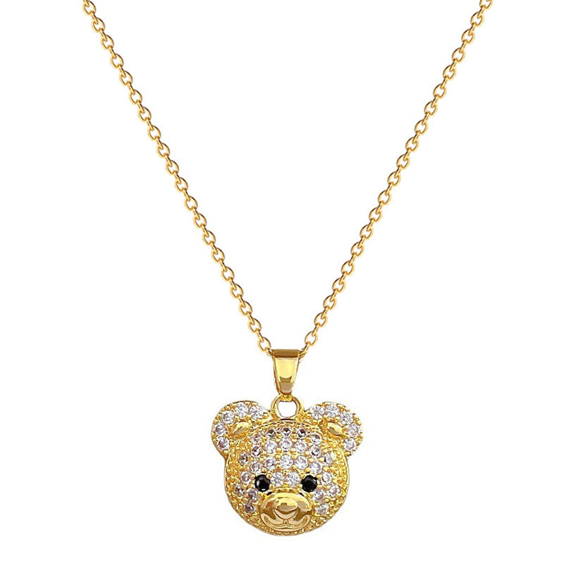 Collana con Ciondolo Orsetto Geometrico in Acciaio al Titanio di Lusso per Donna con Intarsio di Strass, Catena a Serpente Regolabile da 21-50 cm, Gioielli Delicati per Clavicole