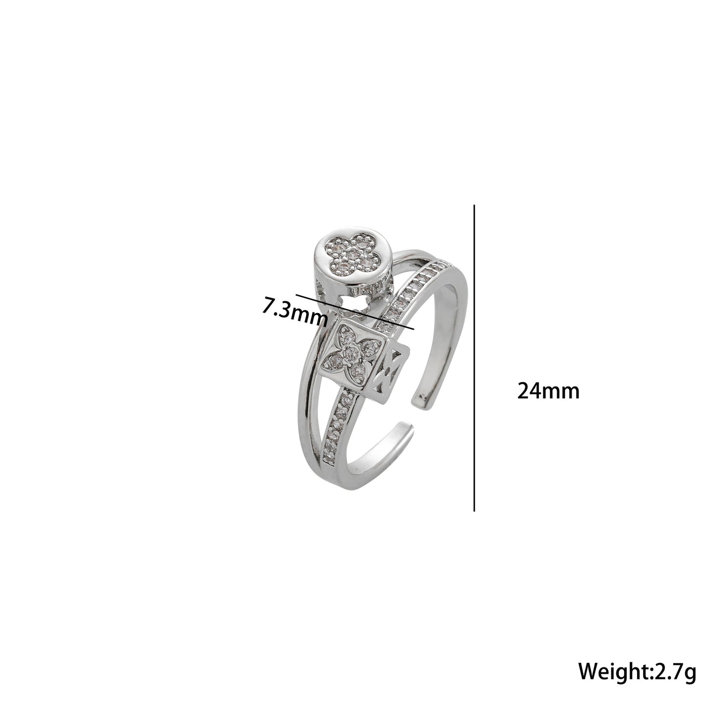 Anillo Minimalista Geométrico de Acero Titanio con Zirconia Microincrustada para Mujer, Banda Abierta Ajustable Bañada al Vacío