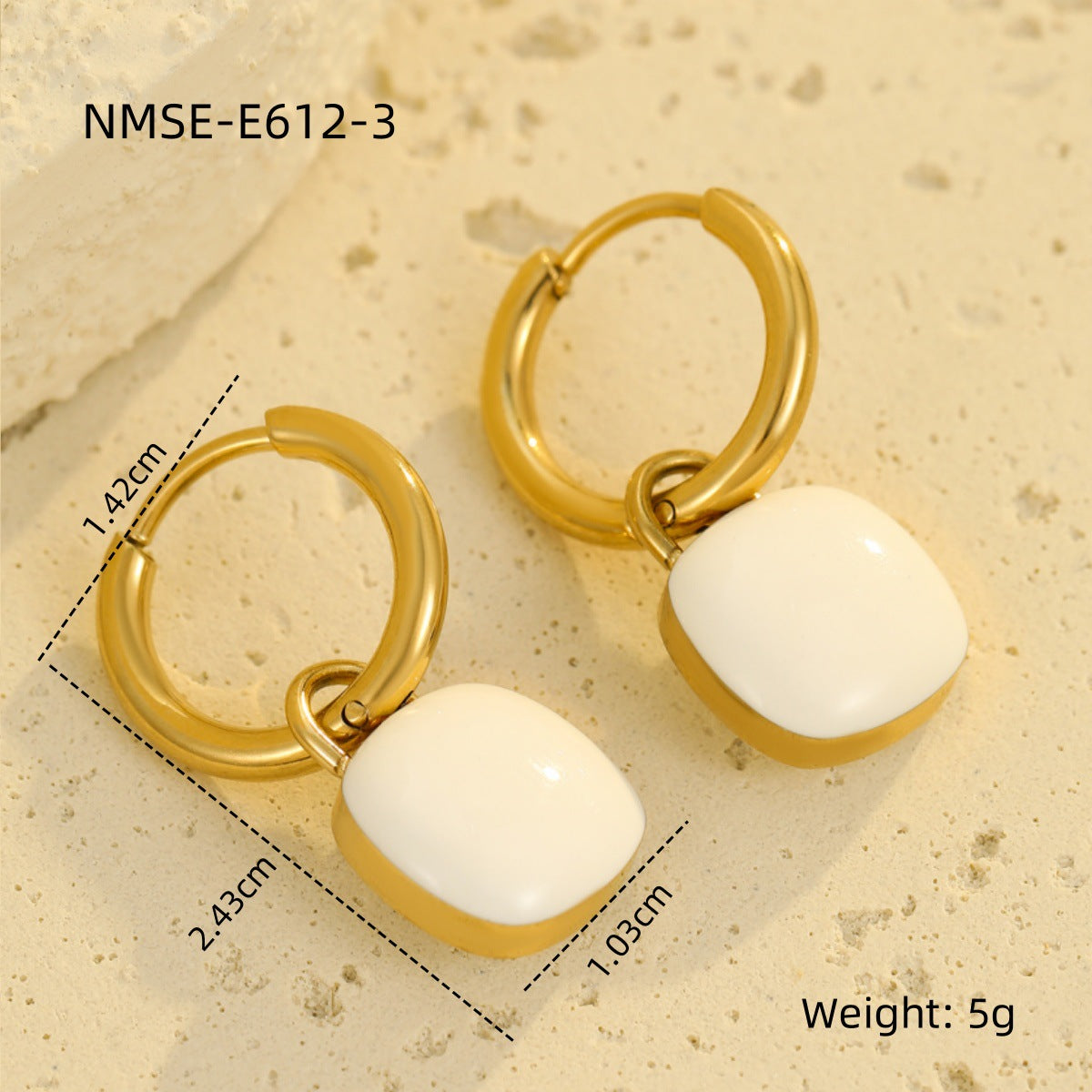 Pendientes de Acero Inoxidable con Colgante Cuadrado Esmaltado de Moda para Mujer con Acabado Chapado