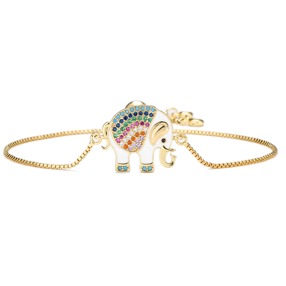 Gold Plated Drip Oil Cubic Zirconia Elephant Geometric Bracelet for Women