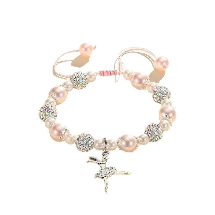 Sweet Imitation Pearl Ballet Girl Resin Bracelet Handmade Adjustable Jewelry