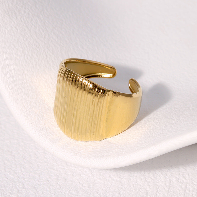 Minimalist Geometric Textured Titanium Steel Open Ring for Women