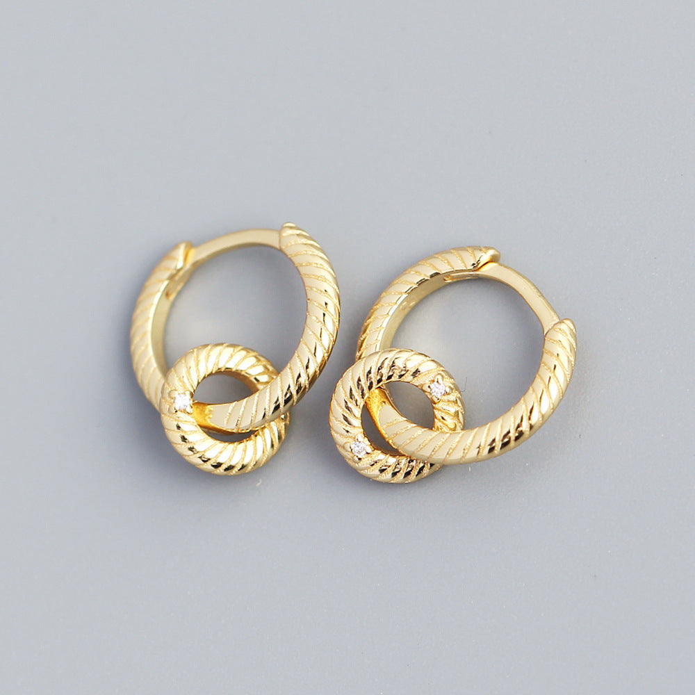 Orecchini a cerchio geometrici rotondi vintage minimalisti in argento sterling 925 con zirconi cubici da donna