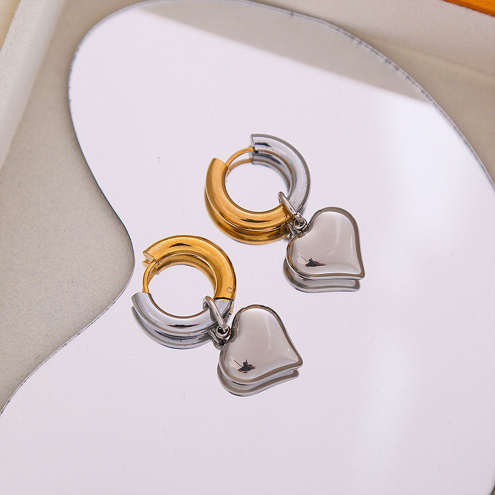 Pendientes minimalistas de acero de titanio con gancho francés y colgante de corazón desmontable, joyería de lujo electrochapada para mujer