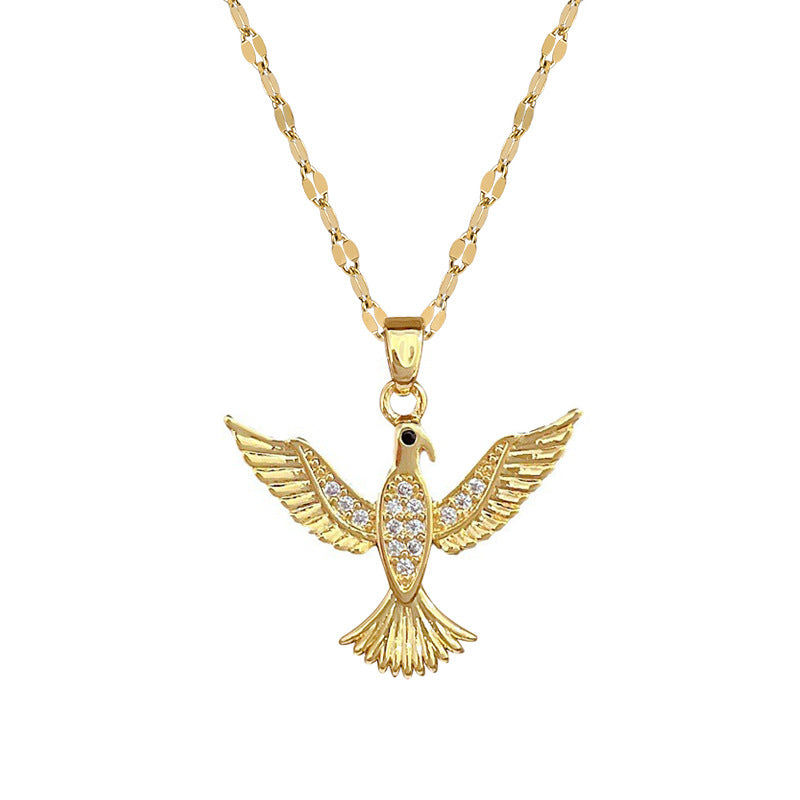 Collar Minimalista de Acero de Titanio con Forma de Pájaro y Incrustaciones de Pedrería para Mujeres y Hombres, Cadena Ligera para Clavícula con Temática Natural